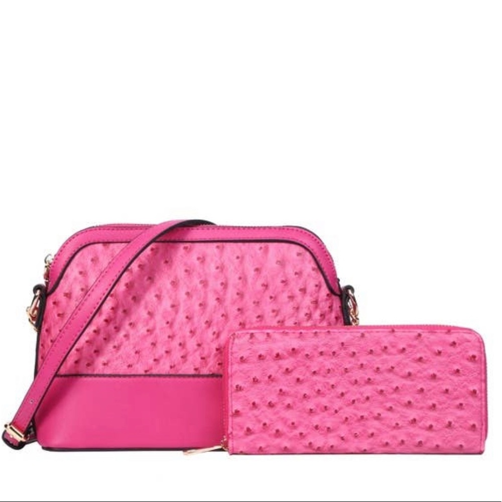 Chain Crossbody Handbag W/Matching Wallet -CROC handbag set- Fuchsia - NWT